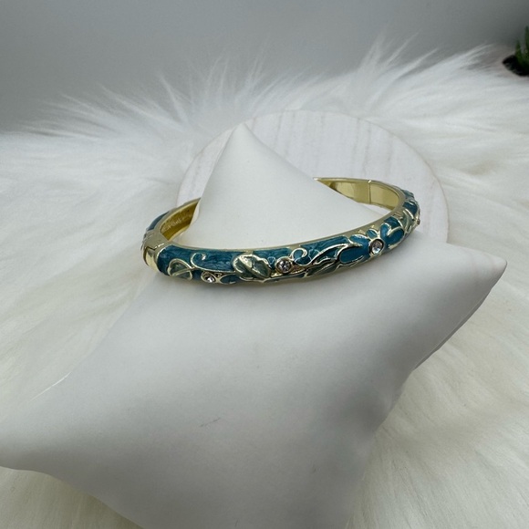 Floral Teal Theme Enamel Hollow Out Cloisonne  Bangle - Picture 6 of 7